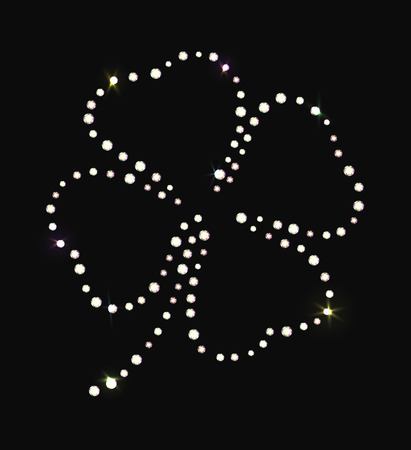 Four leaf clover of beautiful gems on black background, good luck symbolのイラスト素材