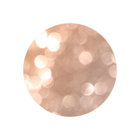 Round with rose gold glitter bokeh lights isolated on white background. Can be used as a place for...