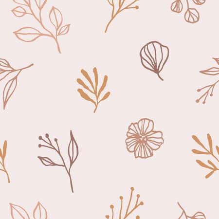 Botanical pattern with leaves and flowers. Vector floral backgroundのイラスト素材