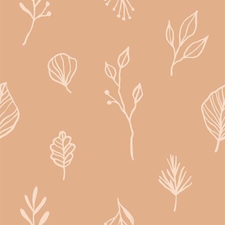 Botanical pattern with leaves and flowers. Vector floral backgroundのイラスト素材