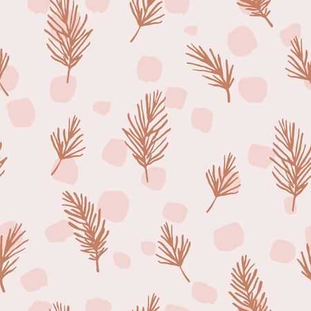 Botanical spruce branch pattern. Winter vector background with conifer branches and dotsのイラスト素材