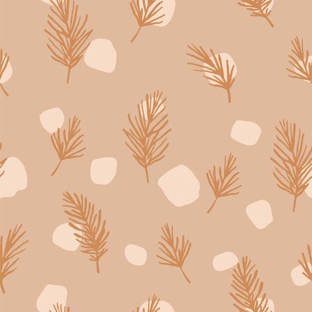Botanical spruce branch pattern. Winter vector background with conifer branches and dotsのイラスト素材
