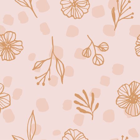 Botanical pattern with leaves and flowers. Vector floral backgroundのイラスト素材