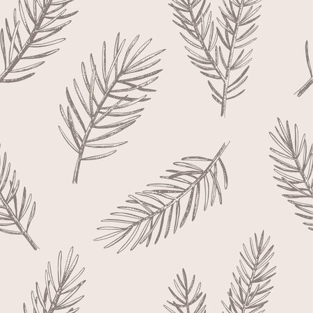 Hand drawn Christmas seamless pattern. Vector background with conifer branchesのイラスト素材