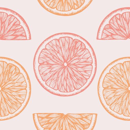 Hand drawn orange seamless pattern. Vintage vector background with orange slicesのイラスト素材