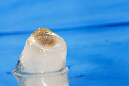 One euro currency frozen in an ice cubeの写真素材