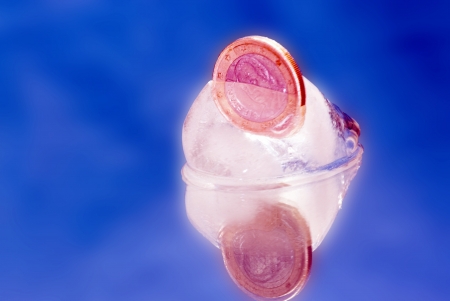 One euro currency frozen in an ice cubeの写真素材