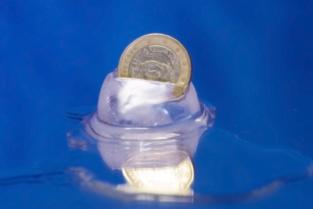 One euro currency frozen in an ice cubeの写真素材