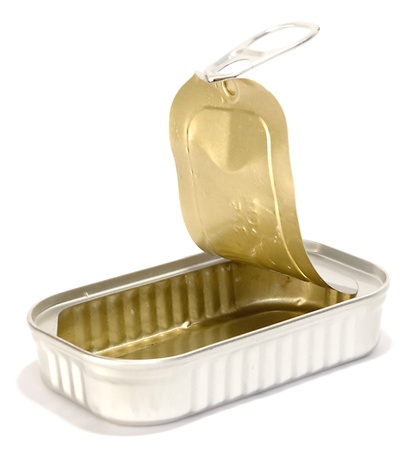 Opened tin can isolated on a white backgroundの写真素材
