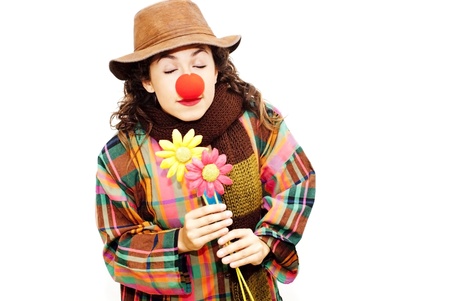 Woman clown on white backgroundの写真素材