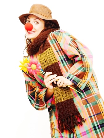 Woman clown on white backgroundの写真素材