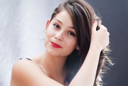 Portrait of pretty girl with backlightingの写真素材