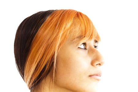 Pretty girl portrait on white backgroundの写真素材