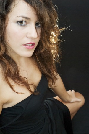 Backlit portrait of an attractive womanの写真素材