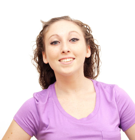 Pretty woman with blue eyes on white background