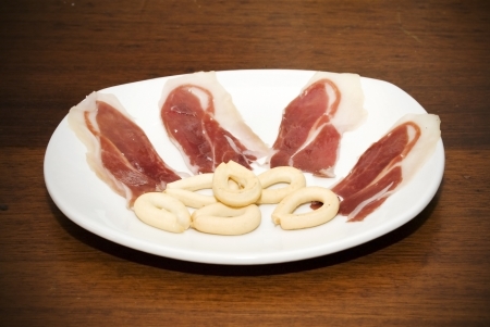 Plate with slices of hamの写真素材