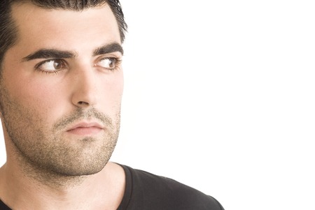 Handsome guy with black shirt on white backgroundの写真素材