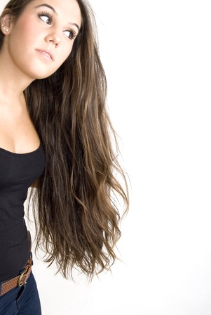 Beautiful Brunette Girl  over white backgroundの写真素材