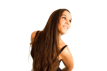 Beautiful Brunette Girl over white backgroundの写真素材