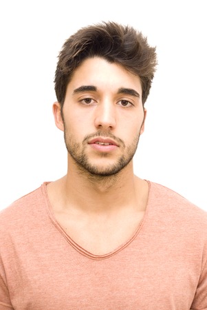 Handsome guy with beard on white の写真素材