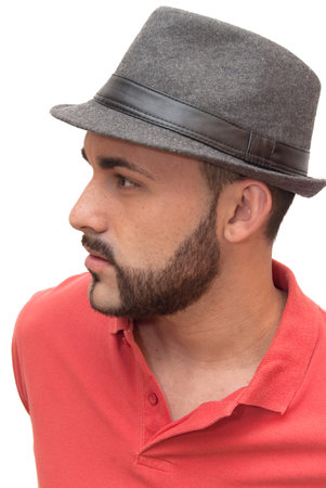 handsome guy with beard and hat on white background