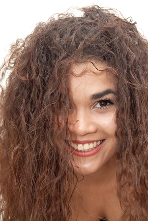 Beautiful latin girl over white backgroundの写真素材