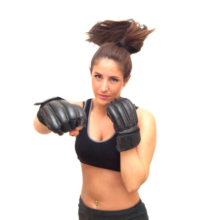Beautiful boxing woman on white background