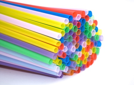 Large group of straws in many different colorsの写真素材