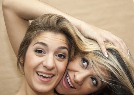 Portrait of Two Beautiful Young Womanの写真素材