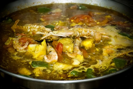 Rice with seafood cooking, in Spain is a typical dish called Paellaの写真素材