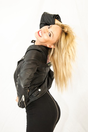 Portrait of Beautiful Young Woman Over White Backgroundの写真素材