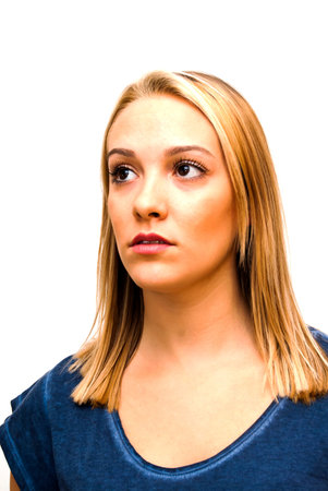 Portrait of Beautiful Young Woman Over White Background