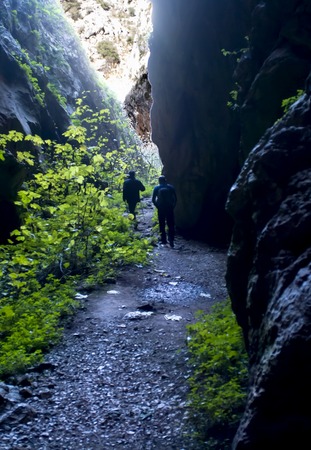 Two Hikers on a trail hikingの写真素材