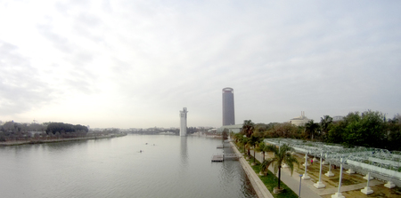 Panoramic view of the Guadalquivir river passing through Sevilla in Spainの写真素材