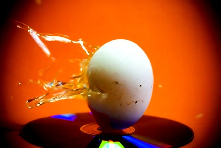 Egg at the right time to get shot on a CD with orange backgroundの写真素材