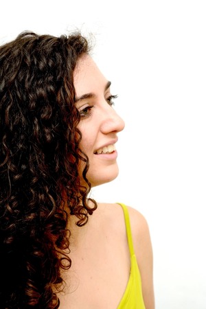 Beauty Woman Portrait Isolated over White Backgroundの写真素材