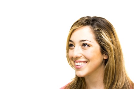 Portrait of a beautiful woman on white backgroundの写真素材