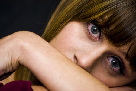 Beauty Woman Portrait Isolated over Black Backgroundの写真素材