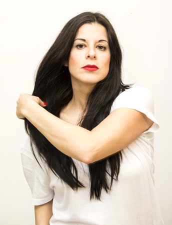 Beauty Woman Portrait Isolated over White Backgroundの写真素材