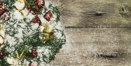 christmas decoration on wooden backgroundの写真素材