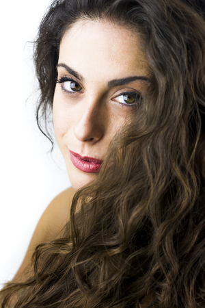 Beautiful woman on white backgroundの写真素材