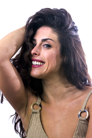 Beautiful woman on white backgroundの写真素材