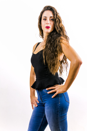 Beautiful woman on white backgroundの写真素材