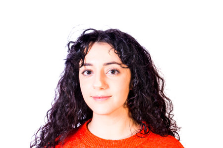 Portrait of beautiful young woman on white