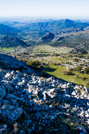 Mountain landscape with mountains in the distanceの写真素材