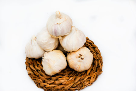 Group of garlic on white backgroundの写真素材