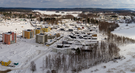 Finland Jyvaskyla, houses and new apartment buildings being constructed at the new are at Aijalanrantaの写真素材