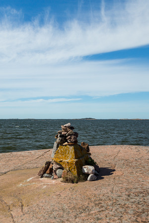 The southernmost point of mainland Finland located outside city of Hanko with this rock monument symbolizing itの写真素材