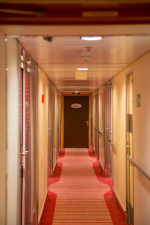 Cabin corridor that leads to the Suits on a shipの写真素材