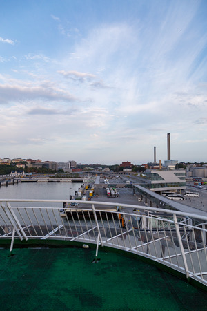 Editorial 08.09.2018 Stockholm Sweden. Car ferry Baltic Princess arriving early at the morning to port at VÃ¤rtan where Silja Line and Tallink have there terminalsのeditorial素材